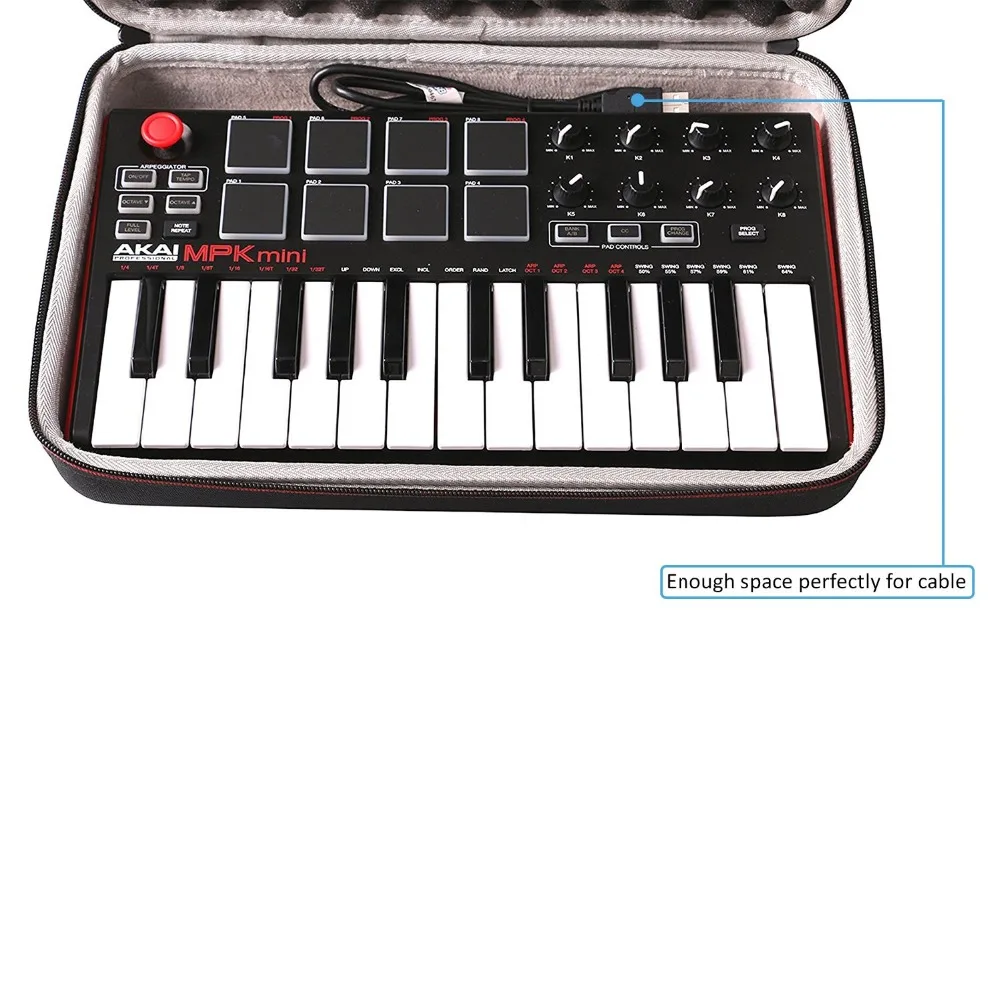 LTGEM Travel Carrying Case for Akai Professional MPK Mini MKII & MPK Mini Play | 25-Key USB MIDI Drum Pad & Keyboard Controller