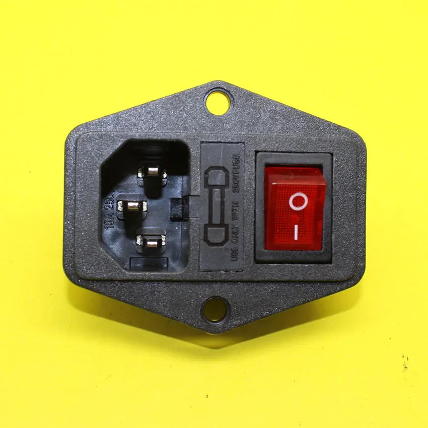 AD-061   IEC320 C14 AC Power Cord Inlet Socket Receptacle 250V 10A With ON-OFF Red Light Rocker Switch and Fuse Holder RoHs CE