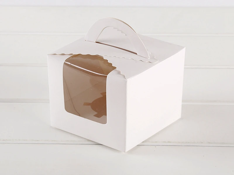 

100 pcs batch of multi-size white card paper party cupcake box, 2 pieces of cake box holder, with a handle muffin box