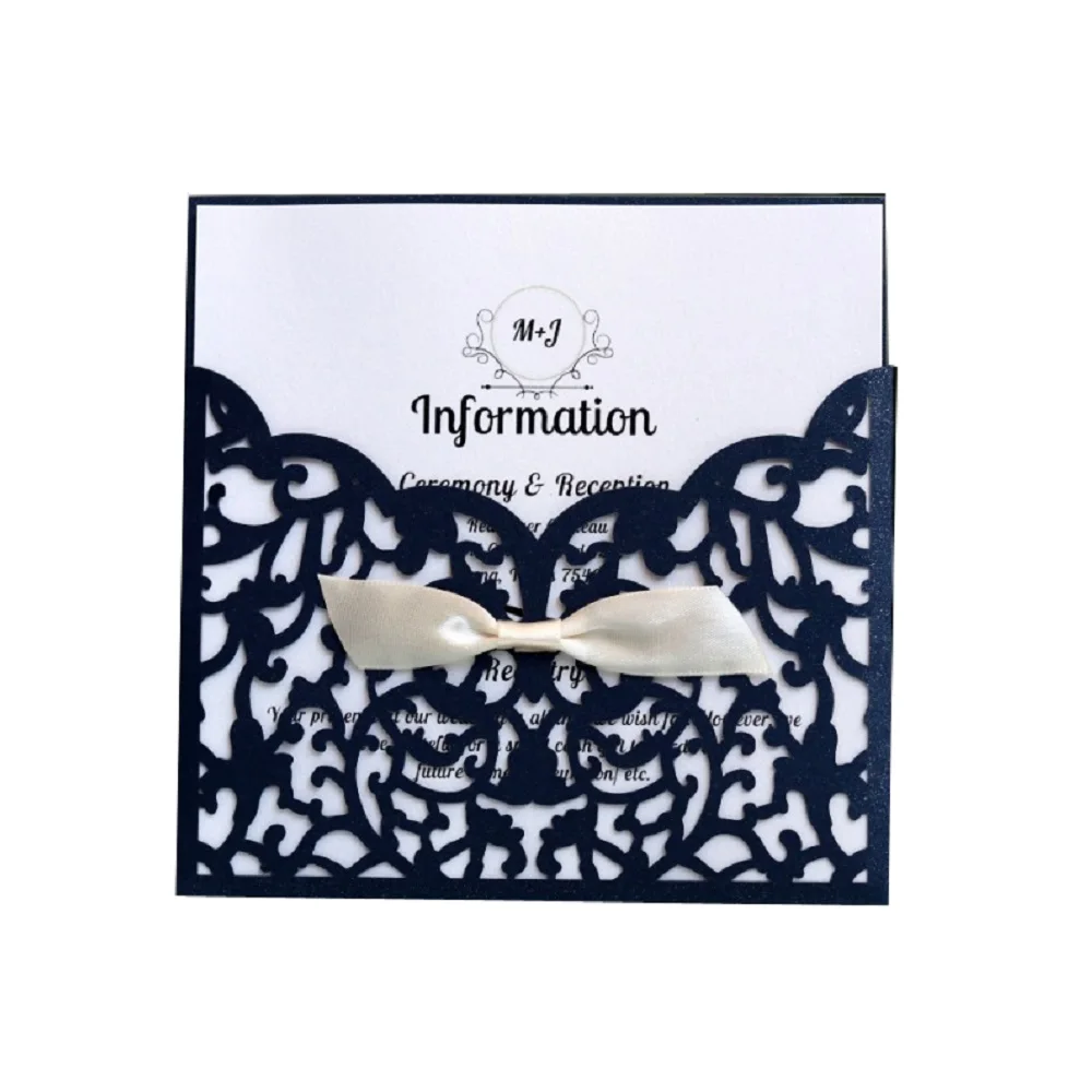 

50pcs Laser Cut Wedding Invitations Card Lace Business Birthday Wish Thank you Greeting Cards with envelope 4 Colors