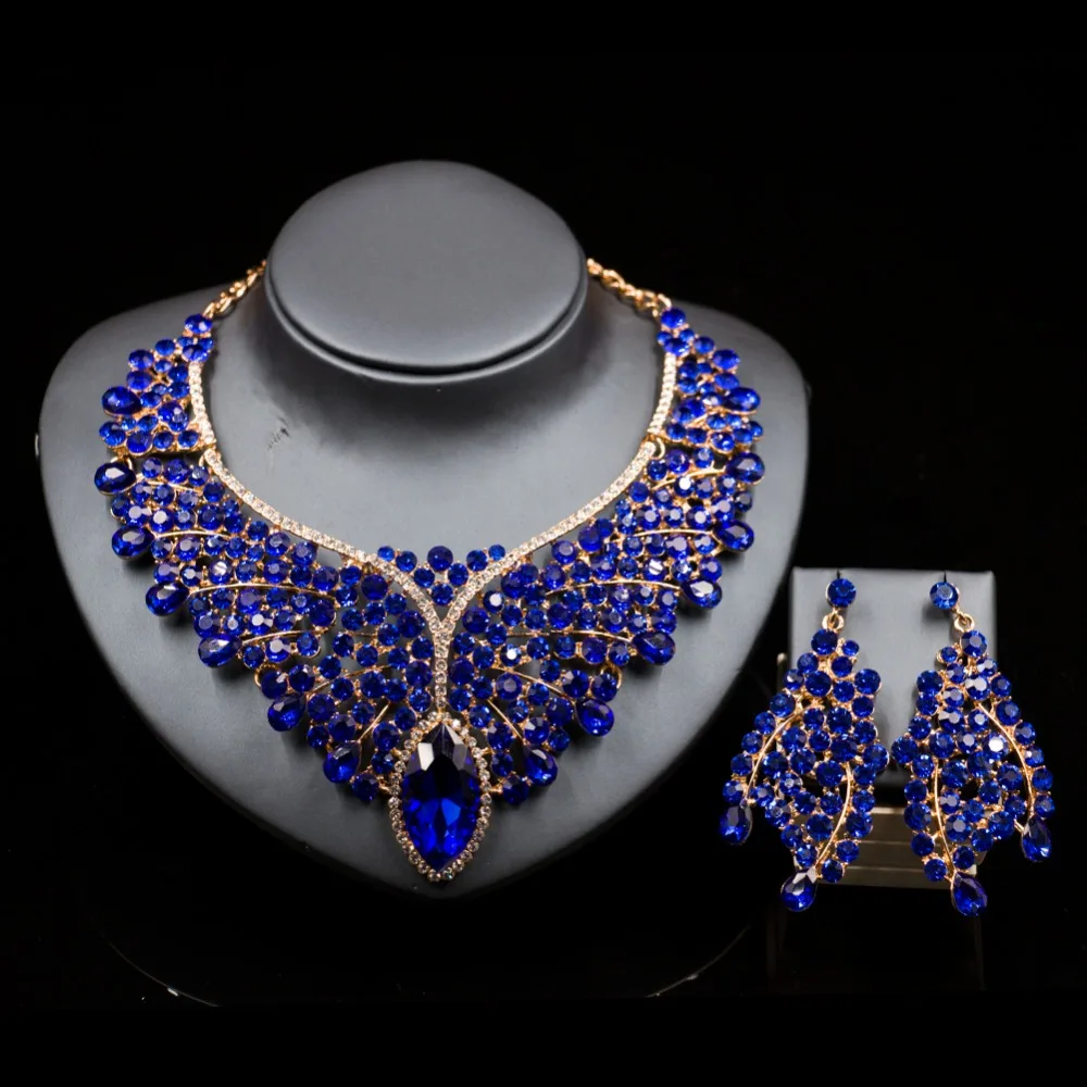 

Lan palace nigerian beads necklace jewelry set gold color necklace and earrings for wedding six colors free shipping