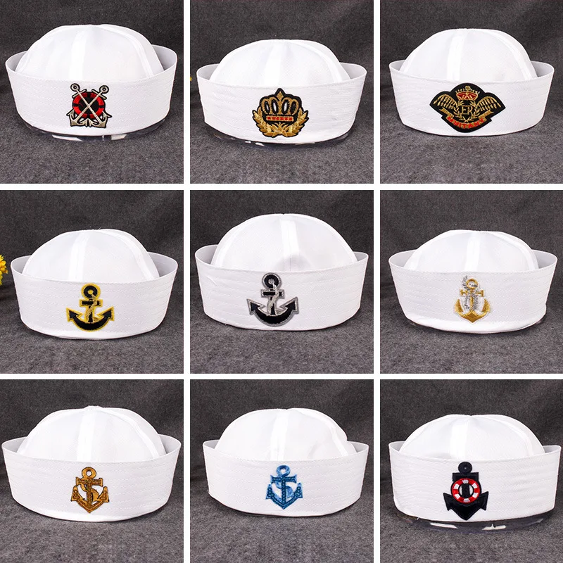 NEW Sailor Captain White Hat Navy Marine Cap Military Hat With Anchor Sea Boating Nautical Fancy Dress Nurse Hat Cosplay Costume