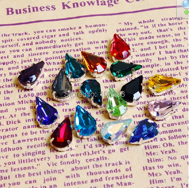 Freeshipping 200pcs 6x10mm Tear drop Crystal Facny loose beads Point back rhinestones with settings jewelry strass