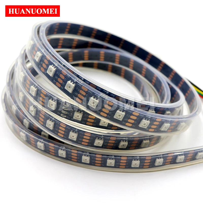 5V 72LEDs APA107 Digital RGB Flexible LED Strip 5050 SMD Pixel TV Light,72pixels/m,5M/Roll,BLACK PCB,Waterproof IP67