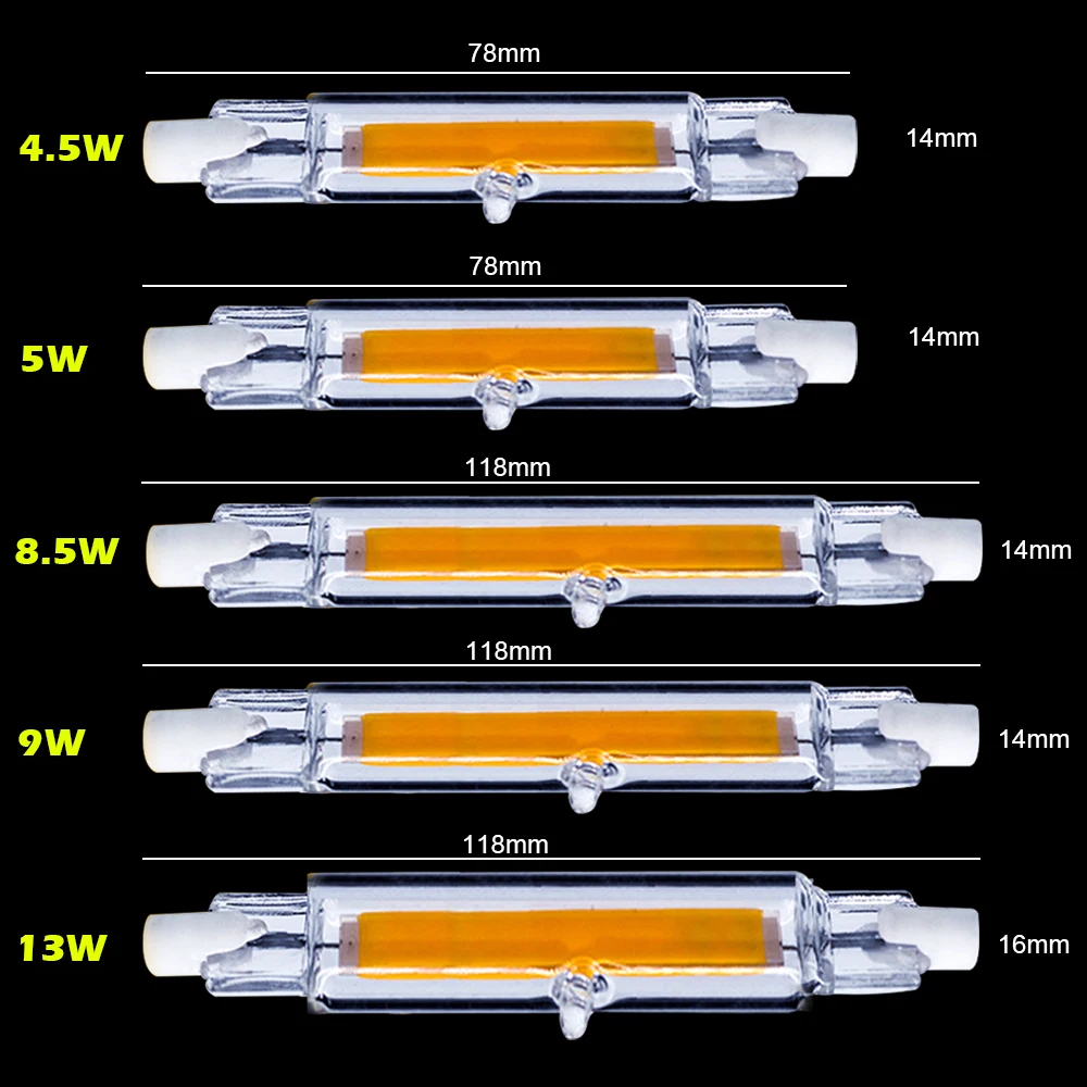 R7S COB Led Lamp Glass Tube for Replace Halogen Lights Spotlight 78mm 118mm AC 220V 230V 4.5W 8.5W 13W Energy Saving Light Bulbs