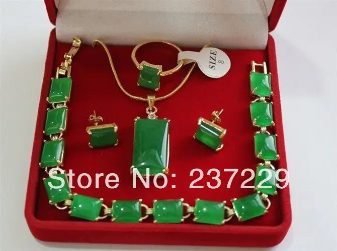 Hot selling Wholesale price aBeautiful GREEN Natural stone  necklace earrings Bracelet ring Jewelry Sets (A0511) -Bride jew