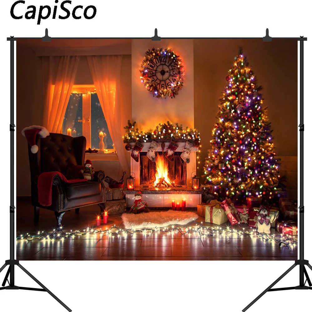 Capiscoต้นคริสต์มาสเตาผิงของขวัญภายในScenicการถ่ายภาพพื้นหลังที่กำหนดเองการถ่ายภาพฉากหลังสำหรับPhoto Studio