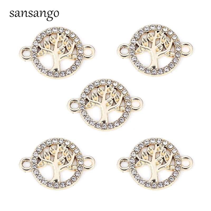 10 Pcs Tree Of Life Pattern Alloy Crystal Connectors  Charms Pendant For DIY Necklace Bracelet Fashion Jewelry Accessories