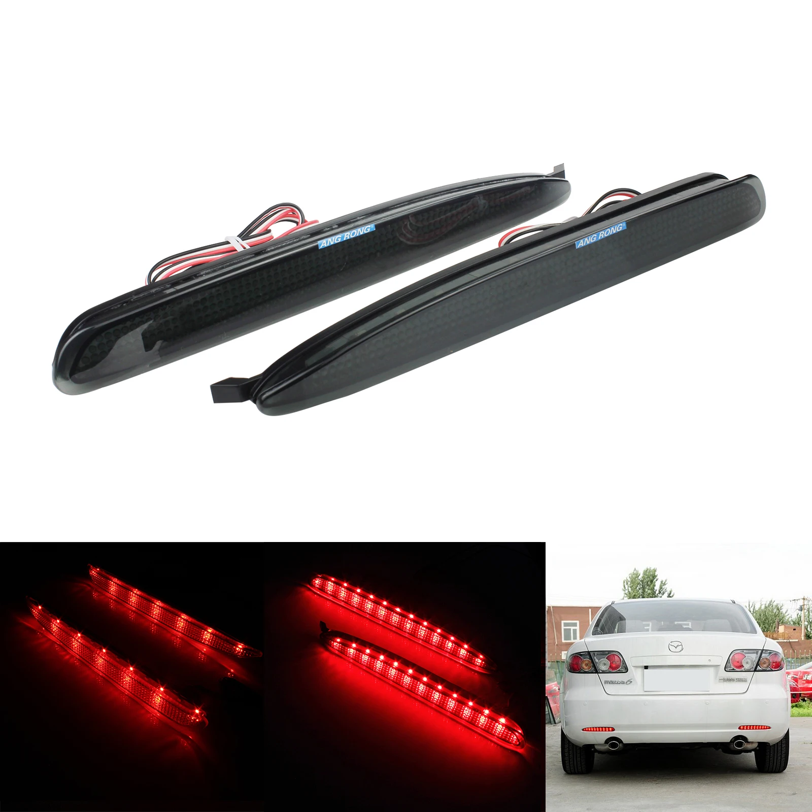 

ANGRONG Black Lens LED Rear Bumper Reflector Tail Light For Mazda6 2003-08 LED Brake Light For Mazda 6 Atenza GG Car Accessories