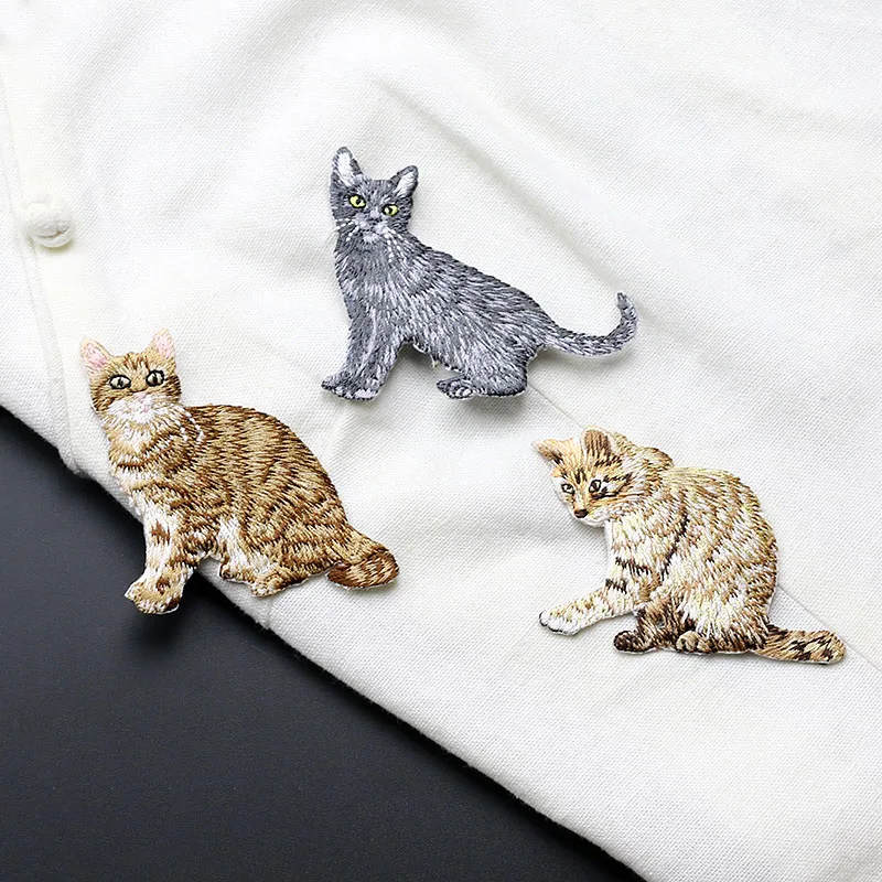 Cute Black Yellow Cat Iron on Patch Embroidered Good Quality Pocket Cat Patches Sticker Clothing DIY Applique