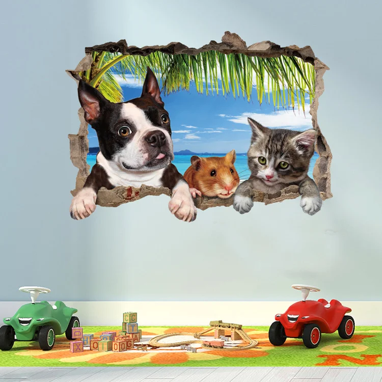 3D-Wandaufkleber mit Katzen-, Hunde- und Hamster-Motiven für Kinderzimmer, Wohnzimmerdekoration, Wandbild, Heimdekoration, Aufkleber, Tapeten – Detail 2