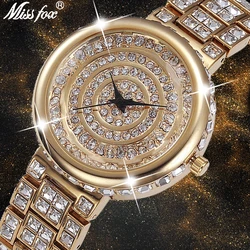 Missfox super brilhante relógio de quartzo feminino redondo banhado a ouro preto analógico china relógios strass ouro à prova de choque à prova dshockproof água relógio