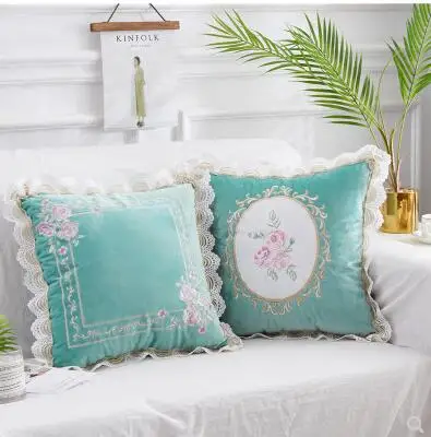 pastoral style velvet cushion cover floral frill pillowcase decorative square lace pillow cover