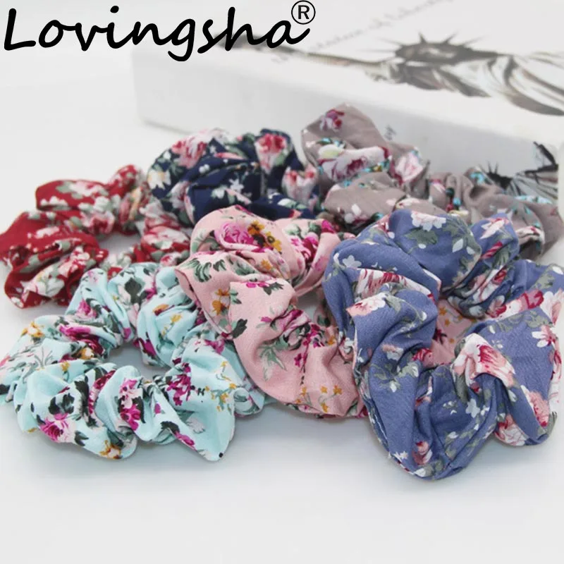 LOVINGSHA Floral Hair Accessories For Girl Brand Women Hair Tie Lady Scrunchies Female Ponytail Hair Holder Rope NFD004