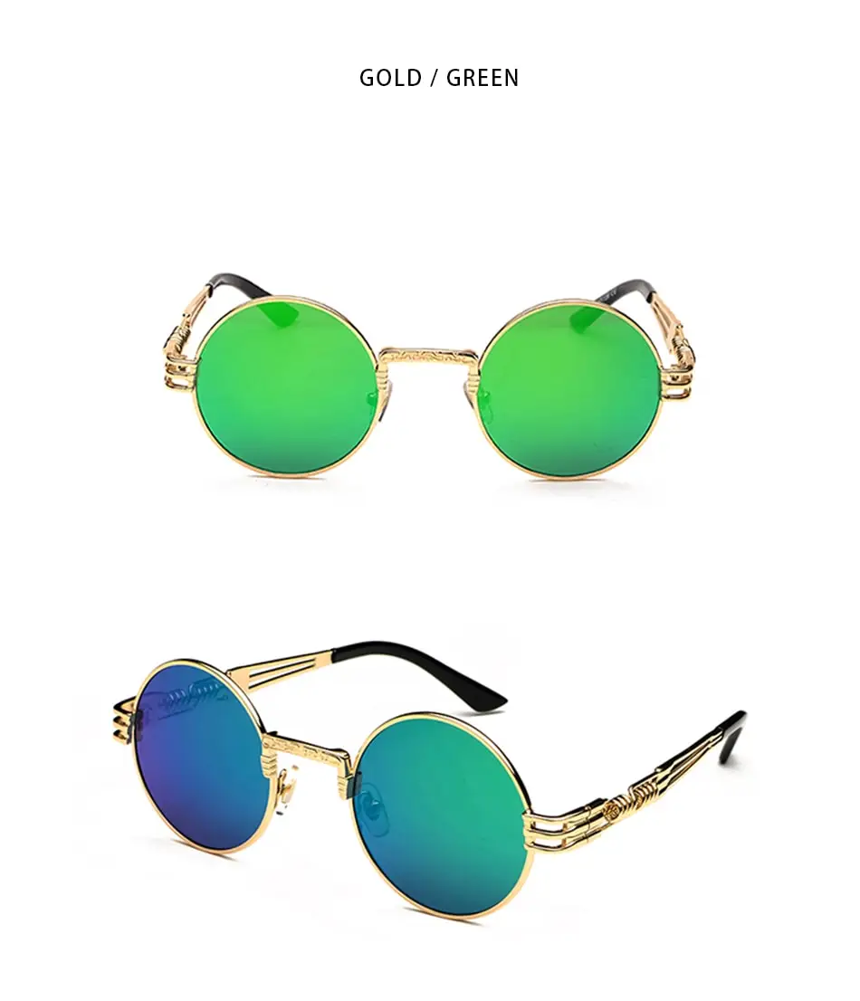 Neue Mode Retro Steampunk Runde Metall Sonnenbrille für Männer Frauen Doppel Frühling Bein Bunte Brillen Punk Gläser UV400 – Detail 16