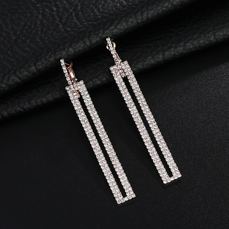 YFJEWE Fashion Long Drop Earrings Luxury Gold Silver Color Rectangle Rhinestone Earring for Women Party Jewelry Gift E550