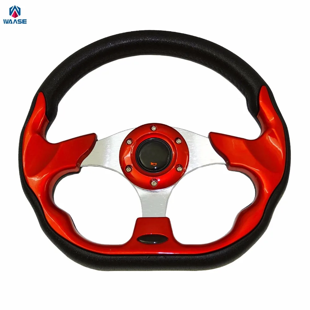 waase Universal Steering Wheels 320mm PVC Leather Racing Sports Auto Car Steering Wheel with Horn Button 12.5 inches