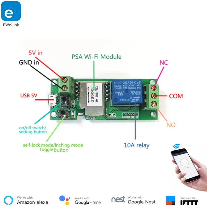 Usb inteligente 32v diy 1 canal jog avançando/auto-travamento wifi sem fio interruptor de casa inteligente controle remoto com alexa