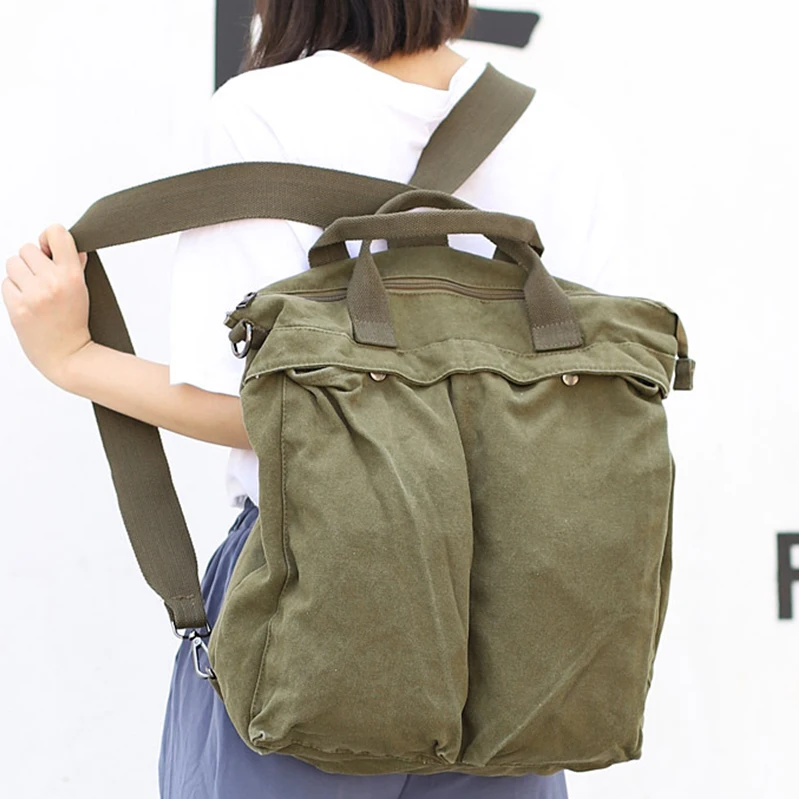 Unisex Multi-functional Canvas Handbag Women Big Capcity Multi-pocket Bag School Fabric Eco-friendly Flap Book Bag Shoulder Bag