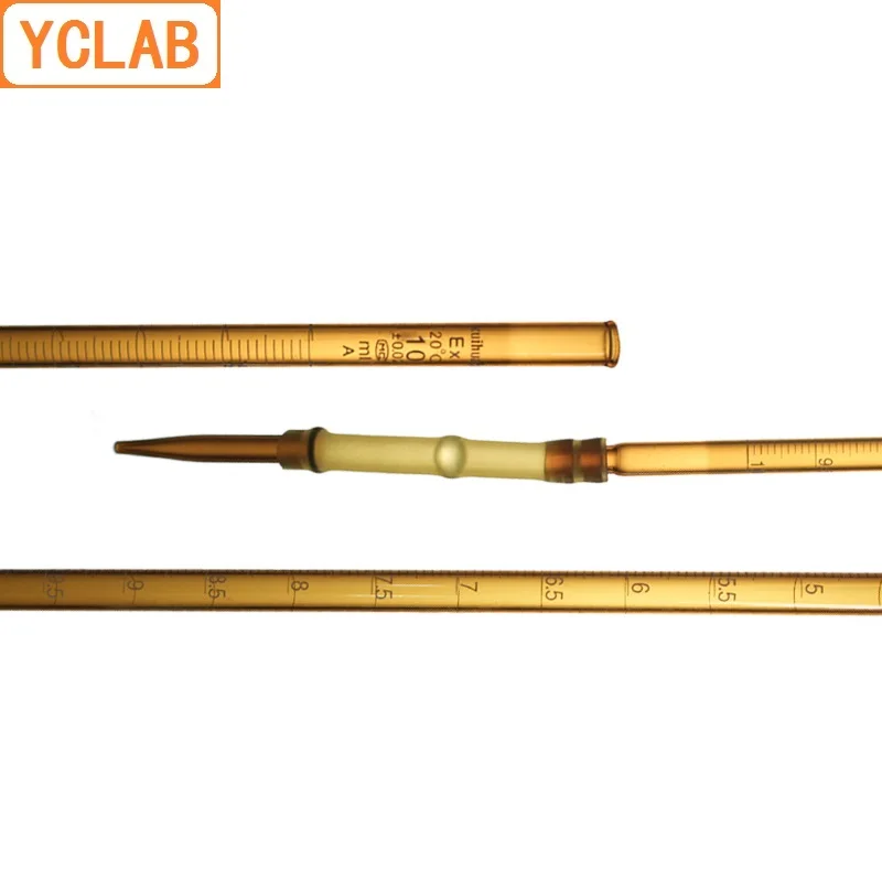 YCLAB 10mL Burette with Rubber Tubing Connection Brown Amber Glass Head and Tip for Alkali Class A Lab Chemistry Equipment