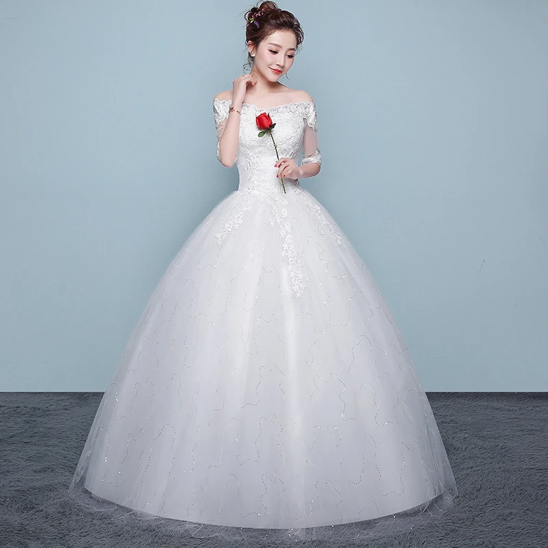 Robe de mariée blanche à lacets, grande taille, col bateau, robe de mariée, femme enceinte, bon marché, vente en gros, chine, XXN-071