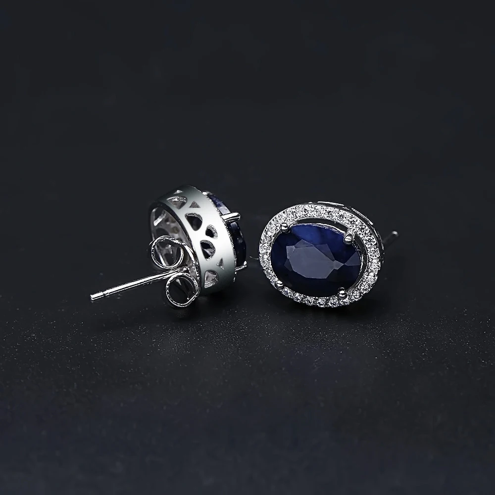 GEM'S Ba Lê 7X9Mm Tự Nhiên Xanh Sapphire Bạc 925 Đá Quý Bông Tai Vintage Mỹ Trang Sức Nữ Gift thời Trang