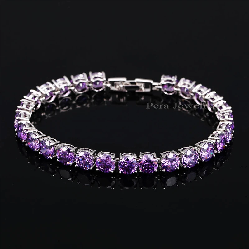 Pera Classic 0.5 Carat Round Shape Connected Cubic Zirconia Stone Silver Color Women Wedding Bracelets Jewelry For Gift B015