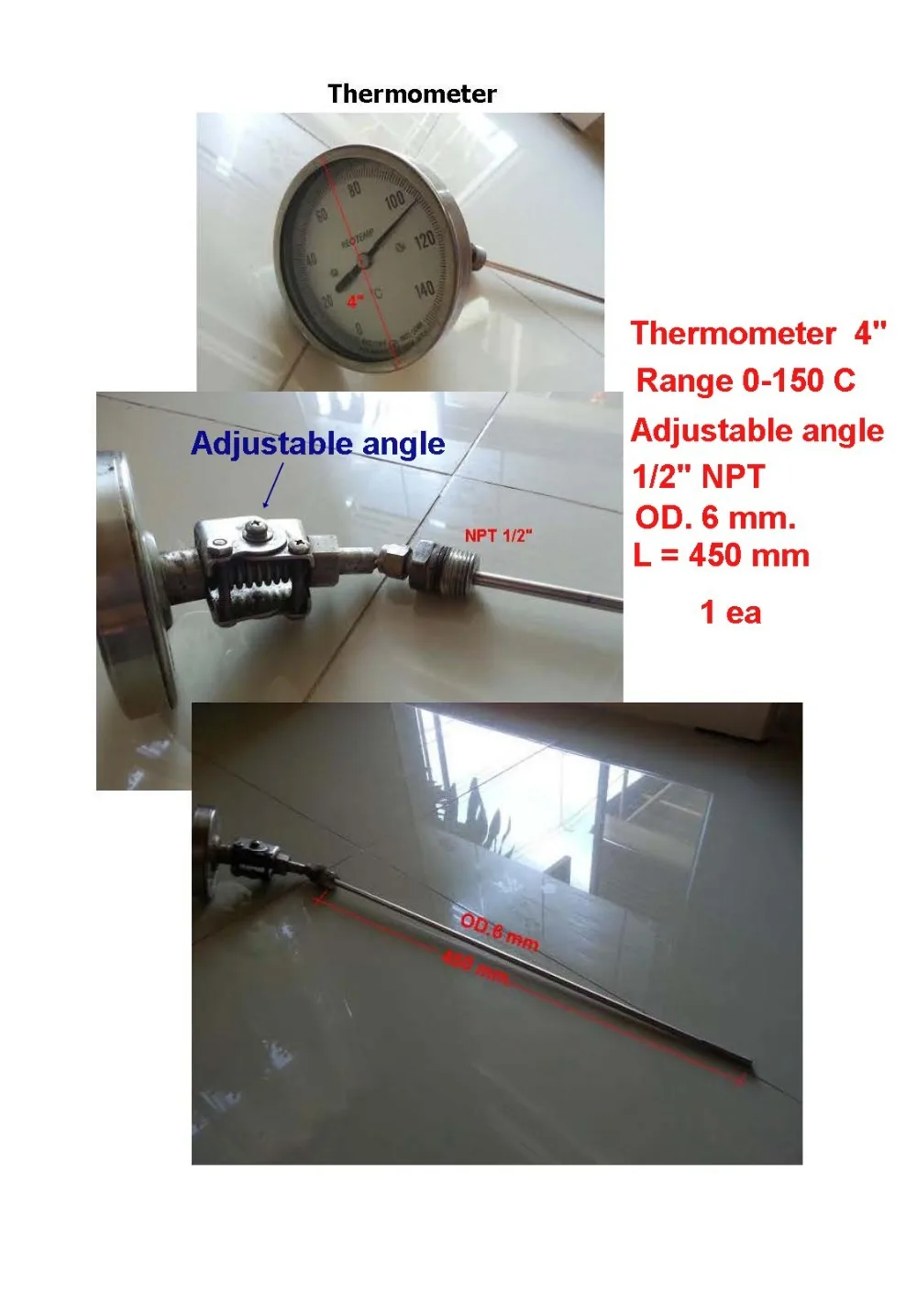 

0-150C Adjustable bimetal thermometer