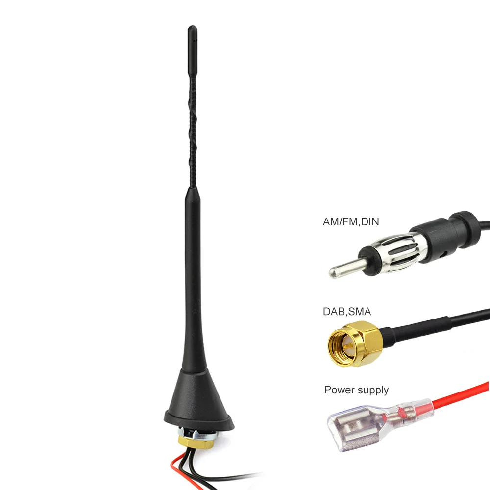 Eightwood Auto DAB Radio Aerial Amplified Roof Mount Rod Antenna AM/FM Din SMA Male Connector 5m Cable for JVC Kenwood Pioneer