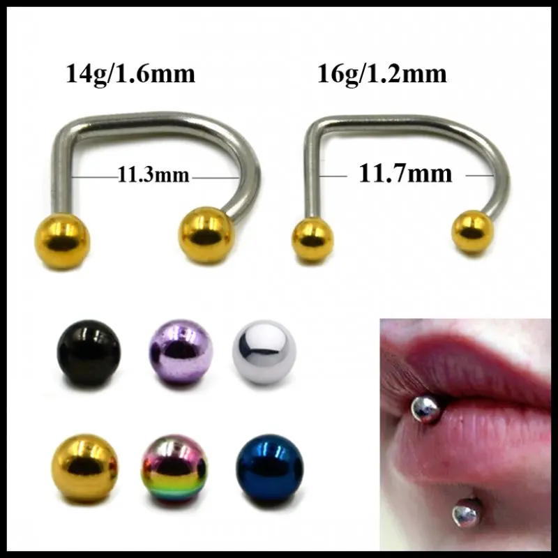 Fashion 1PC 14g&16g Surgical Steel Lippy Loop Flat Labret Stud Ring Horseshoe Circular Bar Lip Piercing Sexy Girls Jewelry