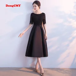 DongCMY WT0130 Party Formal Short Evening Dress New 2024 black color Lace Ankle-Length Prom Women Dresses