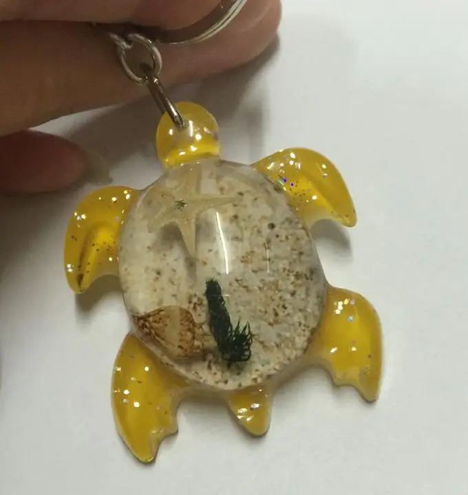 12 PCS Imitation starfish turtle yellow color specimens decoration Keychain