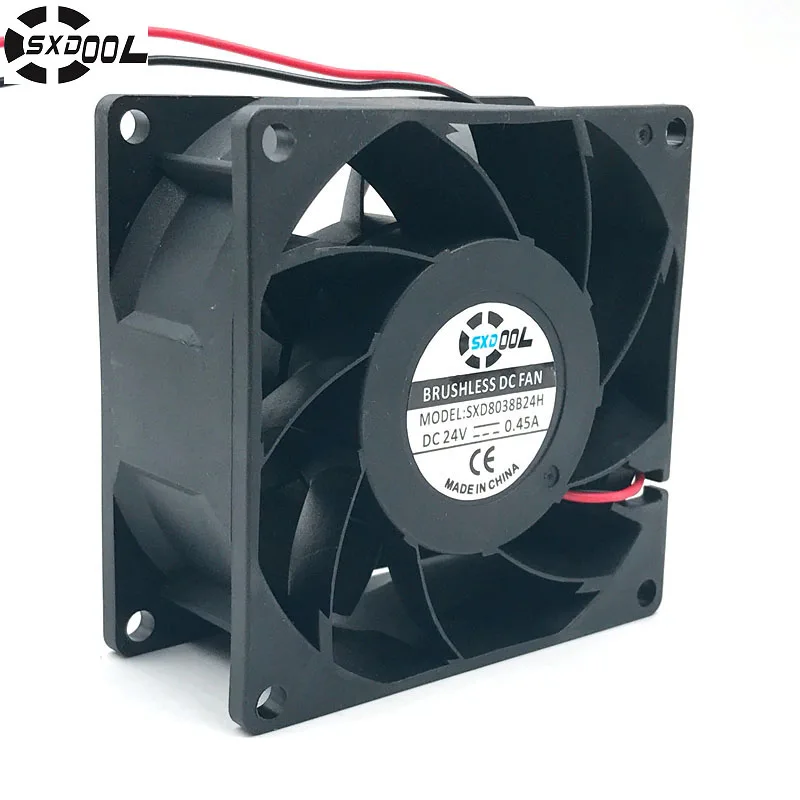 Wentylator 8038 DC 24v 80mm wentylator podwójne łożysko kulkowe 0.45A, szybki przepływ powietrza CFM, 80X80X38mm, do chłodnicy obudowy falownika serwera
