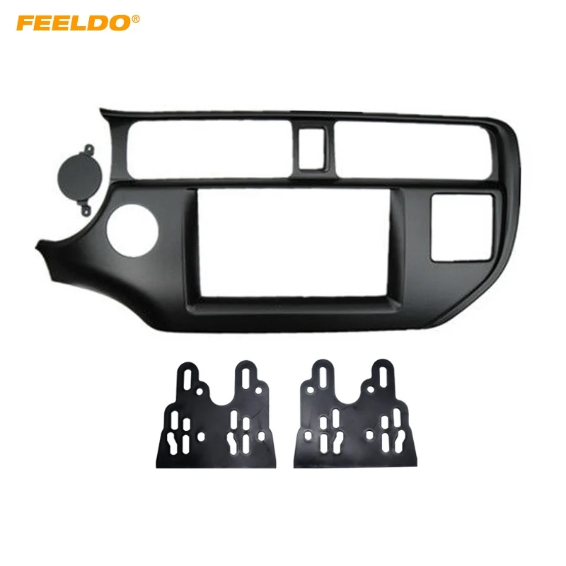 

FEELDO 2Din Car Refitting DVD Radio Fascia Frame for KIA Rio/K3/Pride 2011+(LHD) Stereo Dashboard Mount Panel Trim Kit #AM5170