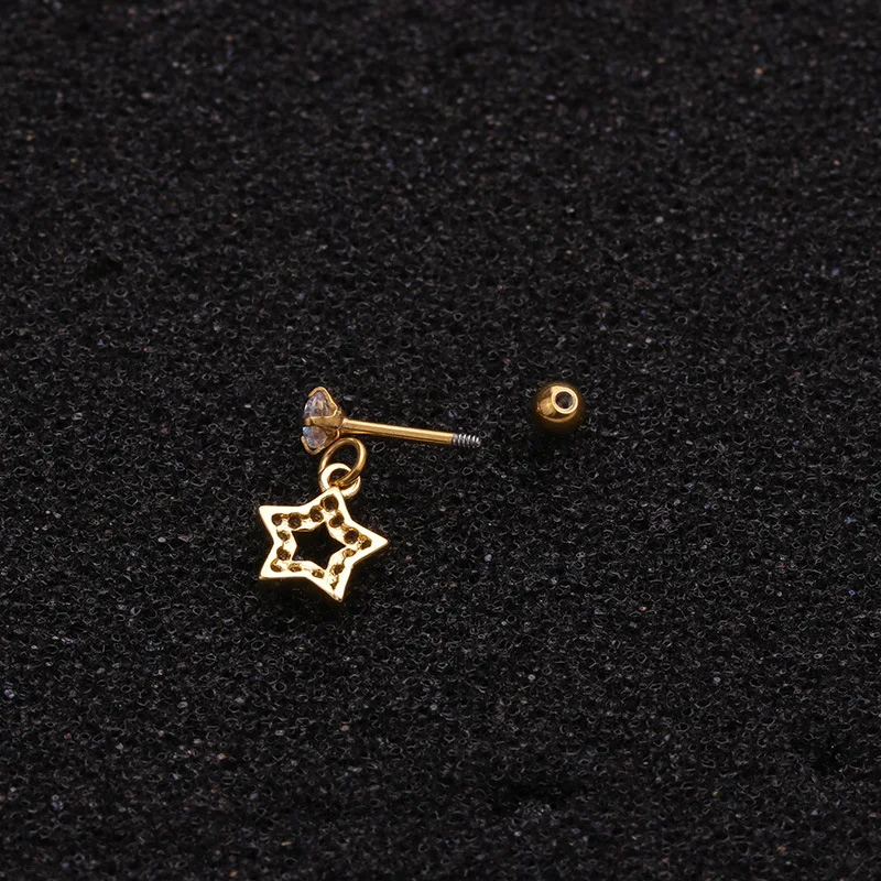 New arrival 6styles Star heart Moon crystal tragus ear piercing plug stainless steel daith earrings helix cartilage studs