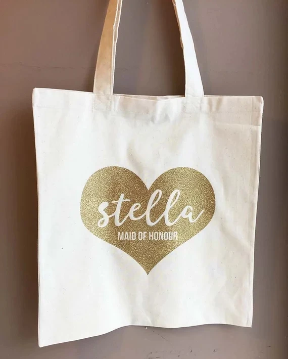 

personalize glitter heart wedding welcome bags, Maid of Honor Tote Bags, bridesmaid canvas Tote Bags, birthday gifts Tote bags