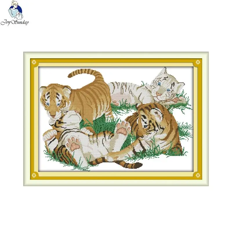 Freude Sonntag Vier little tigers DMC 11ct Leinwand 14ct gedruckt Gezählt Chinesische Kreuzstich Kits Stickerei Wohnkultur