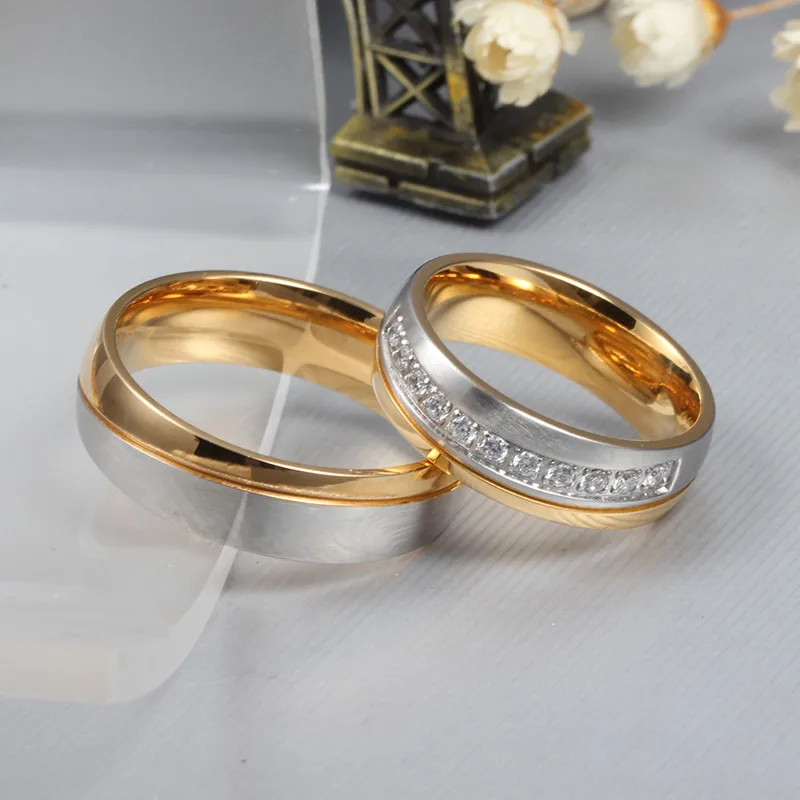 Wedding Ring for Women and Men Gold Color Love Engagement Jewelry Couple Stainless Steel Ring Valentines Day Gift