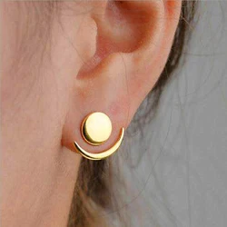 IPARAM Trendy Crescent Moon Phase Earrings Cute Ear Jackets Geometric Round Stud Earrings for Women Sun Moon Set Earing Gifts