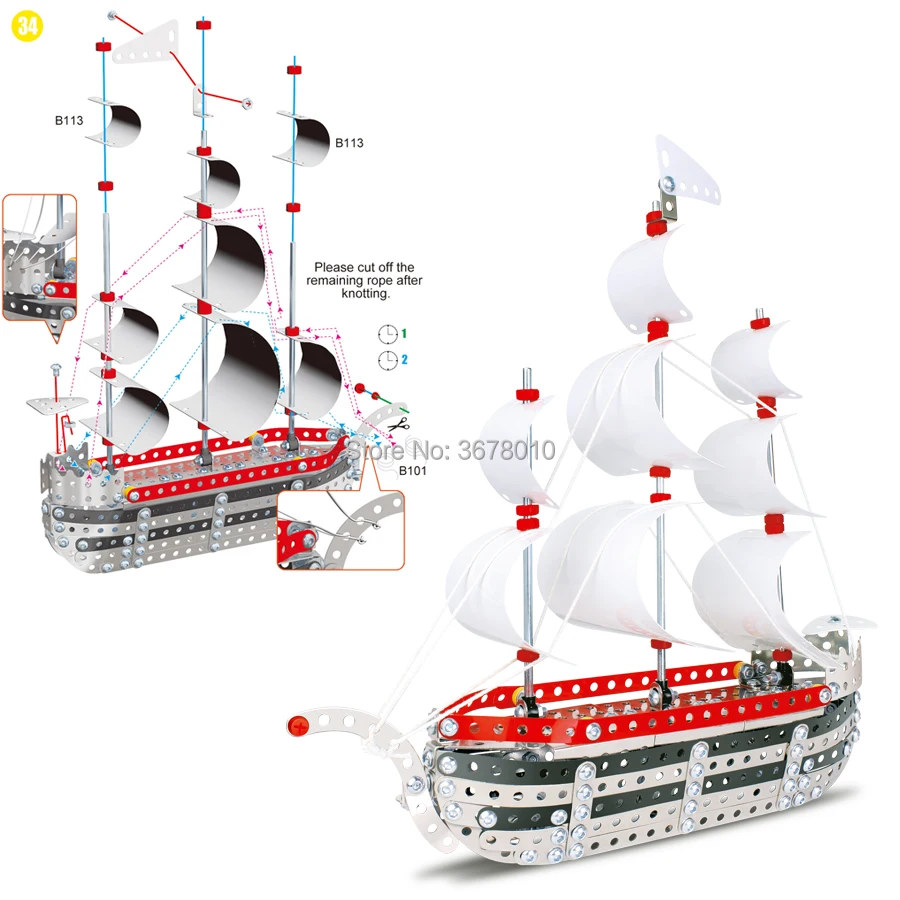 DIY 3D Puzzle Assembly Metal Jigsaw Sailing Ship Model Kits Toy Boat to Assemble. Puzzles Set Educational Gift toys for Kids