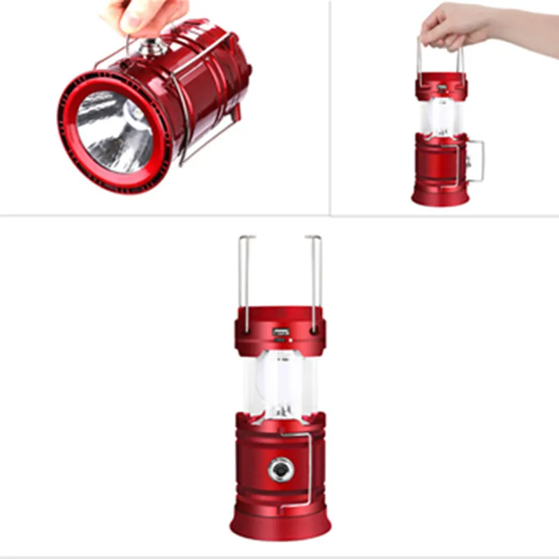 Portable Lanterns LED Solar Powered Collapsible Flashlights Rechargeable Hand Lamp Hiking Camping Lamp Outdoor Lighting