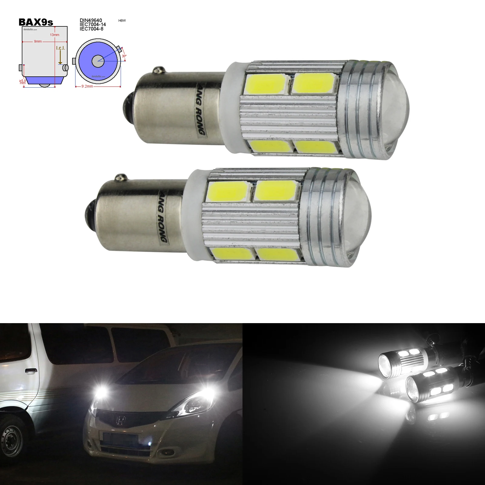 ANGRONG 2pcs H6W BAX9S Bulbs 10 LED 8W Parking Sidelight White For BMW 3 series F30 F31 F34