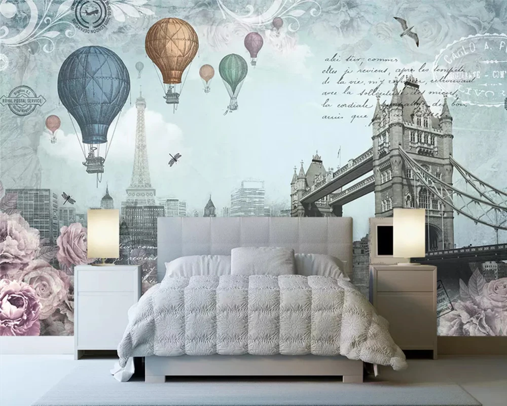 

beibehang Modern fashion high decorative painting wallpaper retro British wind hot air balloon background wall papers home decor