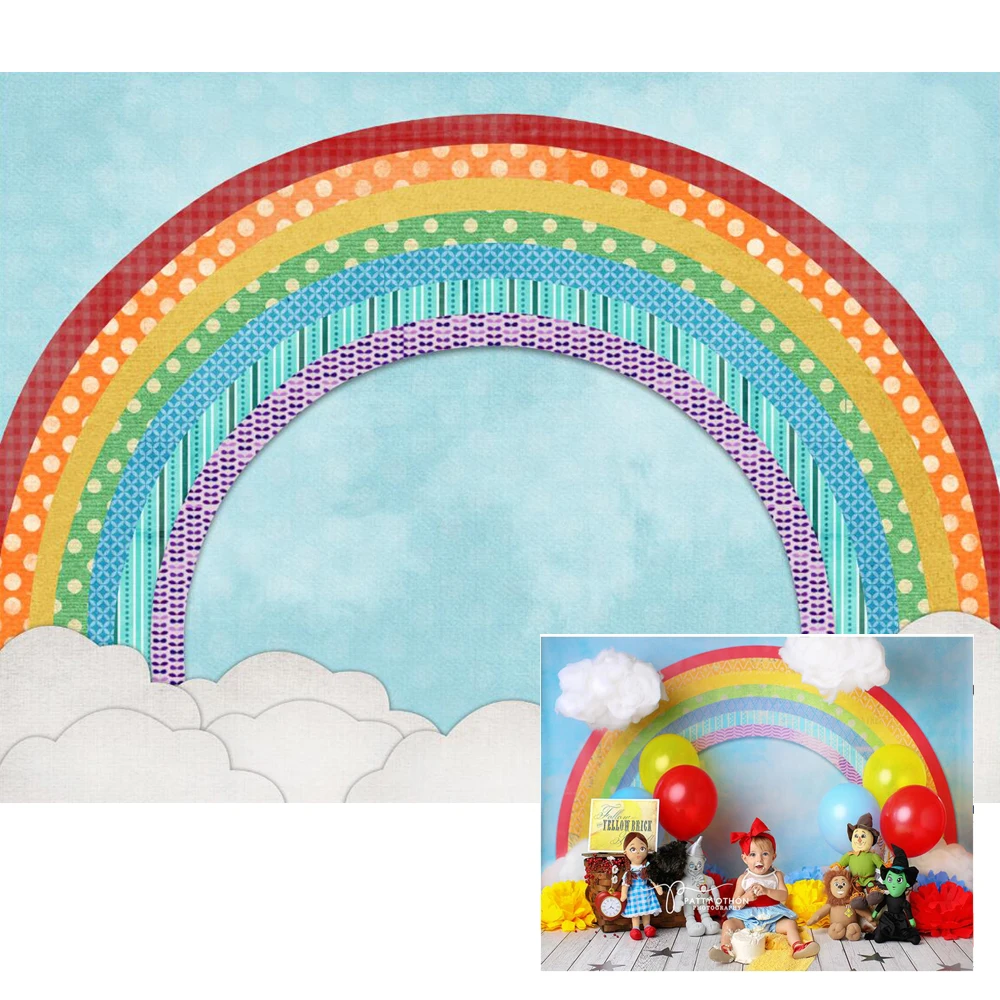 

Baby Kids Birthday Party Backdrop for Photography Printed Light Blue Sky Colorful Rainbow Child Cartoon Photo Shoot Background