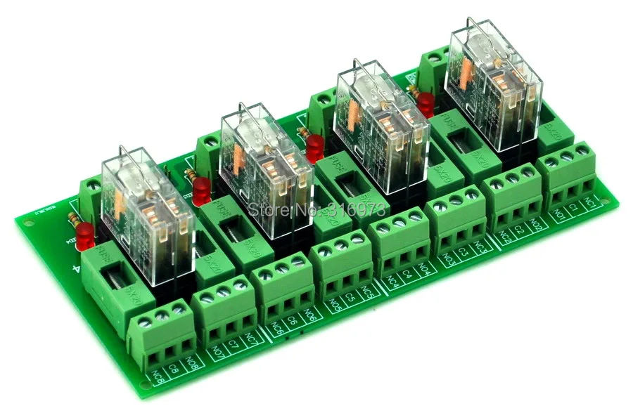 

Fused 4 DPDT 5A Power Relay Interface Module, G2R-2 5V DC Relay.