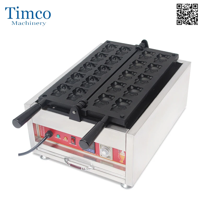 TIMCO Kate Cat Waffle Making Machine220V 110V Non Stick Commercial Cartoon Kitten Waffle Machine