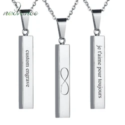 Nextvance Custom Square Strip Pendant Necklace Engraved Name Bar Necklace for Women Men Personalized Gift Geometric Jewelry