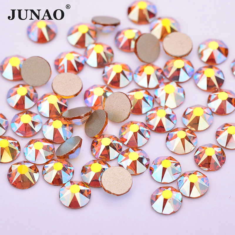 JUNAO 16 Facet SS20 Light Purple AB Color Glass Nail Rhinestone Flat Back Nail Art Stones Round DIY Face Crystal Strass