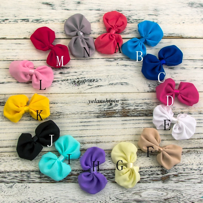 120pcs/lot 20 Colors Hair Clips Satin Bow Accessories For Girls Dress Garment Artificial Chiffon Boutique Bowknot Hair Bows DIY