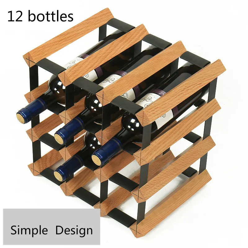 Household Wine Rack Simple Design Natural Oak Wood Wine Rack Modern Style 12 Bottles Handmade Grape Wine Stand Free Installation